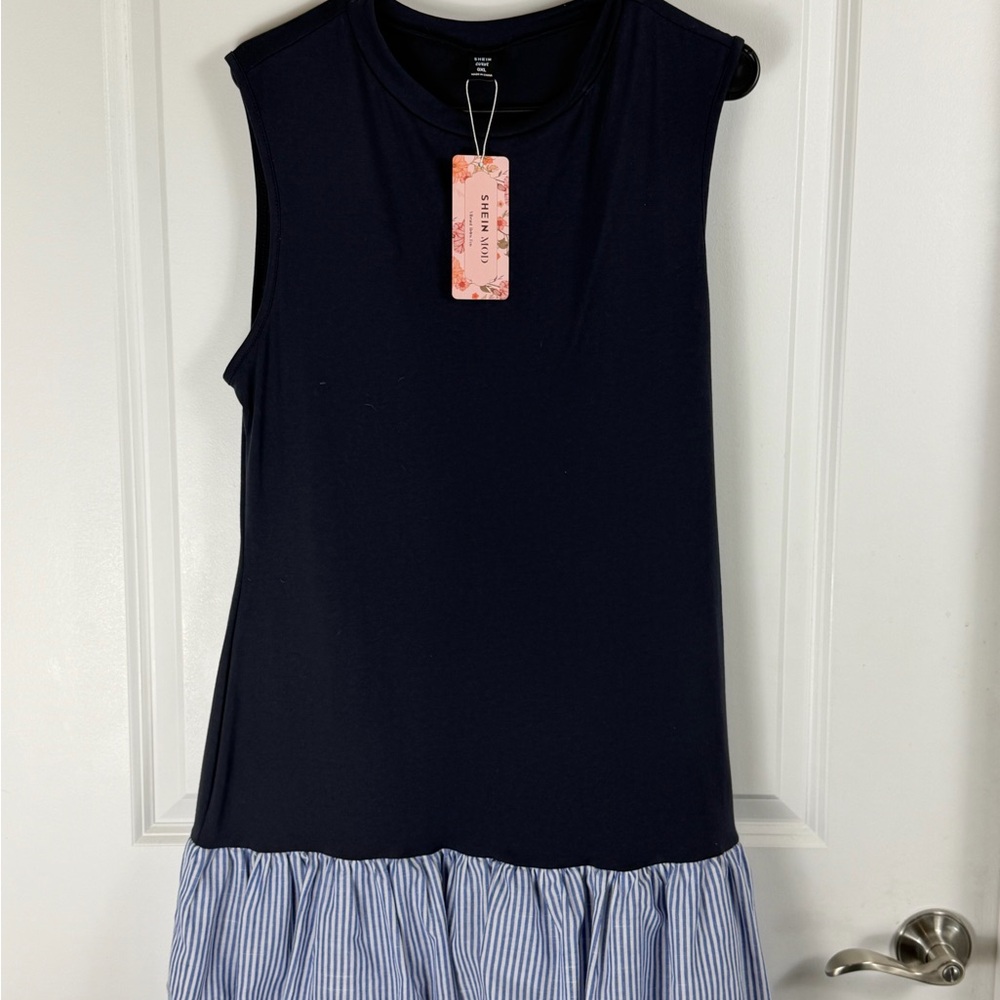 Sleeveless Navy and Striped Bubble Hem Dress | SHEIN Mod Collection 💙